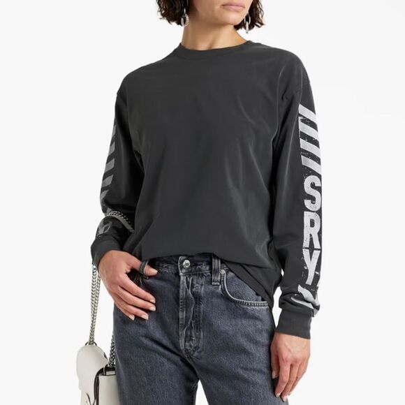 SER.O.YA Danny printed stretch cotton jersey top gray Long Sleeve Tee NWOT XS - Picture 4 of 11